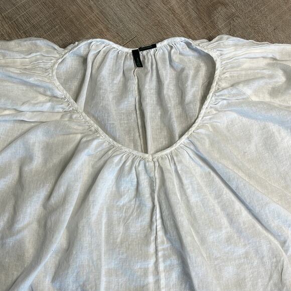 STILE BENETTON White Linen Blend Oversize Elbow Sleeve Blouse Women Size Medium - Picture 3 of 7